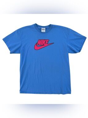 Vintage Y2K Nike Futura Logo T-Shirt Blue Size XL Silver Tag